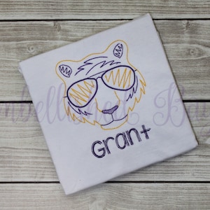 Tiger Wearing Sunglasses Sketch Stitch Personalized Bodysuit or T-shirt for Boys Baby Infant Toddler