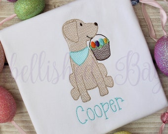 Dog with Easter Basket Sketch Stitch Personalized T-shirt or Bodysuit for Boys or Girls Easter Shirt Baby Infant Toddler