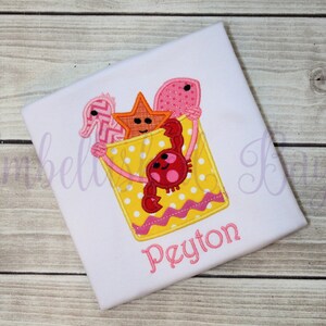 Beach Bucket with Crab and Fish Applique T-shirt or bodysuit for Girls Personalized