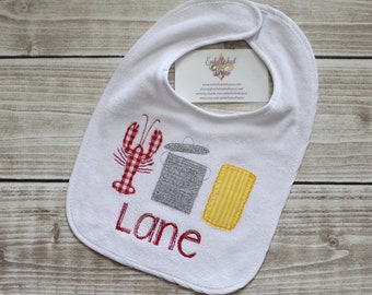 Personalized Crawfish Boil Applique Bib for Baby or Toddler, Crawfish bib