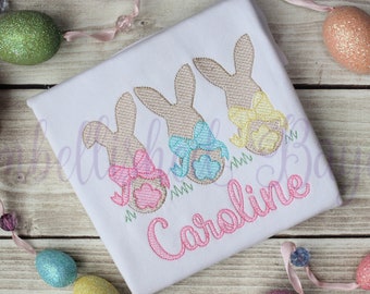 Girl Bunny with Bow Sketch Stitch Personalized T-shirt or Bodysuit for Girls Easter Shirt Baby Infant Toddler