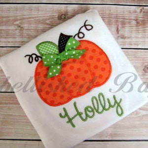 Fall Pumpkin with Bow Appliqued Personalized Ruffle T-shirt or Baby Infant Bodysuit for Girls