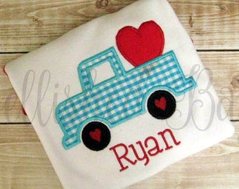 Valentine's Day Truck with Heart Appliqued T-shirt for Boys or Girls