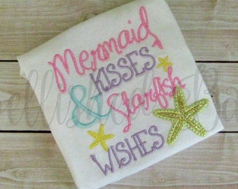 Mermaid Kisses and Starfish Wishes with Glitter Appliqué Starfish T-shirt Tank Top or bodysuit Bodysuit for Girls