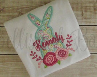 Applique Floral Easter Bunny T-shirt or bodysuit, Personalized for Girls