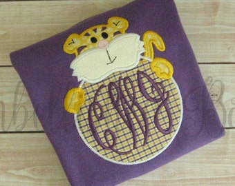 Tiger with Monogram Applique T-shirt or bodysuit for Girls or Boys