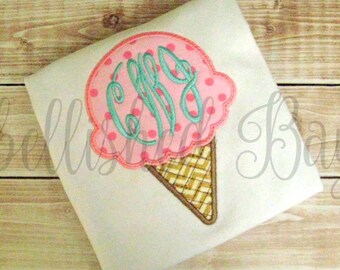 Ice Cream Cone with Monogram Appliqued Ruffle T-shirt for Girls