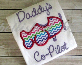 Daddy's Co-Pilot Bodysuit or Tshirt with Chevron Airplane Applique