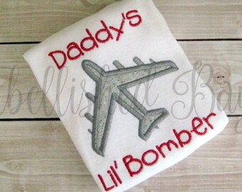 Mommy's or Daddy's Lil' Bomber Bodysuit or Tshirt with B-52 Airplane Applique