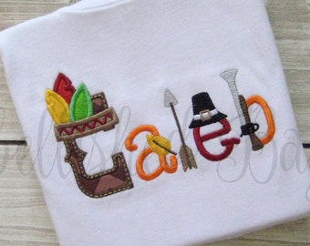 Thanksgiving Alphabet Embroidered T-shirt or bodysuit Personalized for Girls or Boys