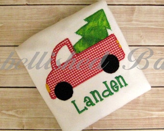 Christmas Truck with Tree Applique T-shirt or bodysuit Bodysuit for Girls or Boys Personalized