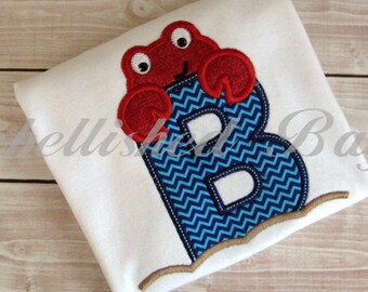 Crab with Initial Applique T-shirt or bodysuit for Girls or Boys