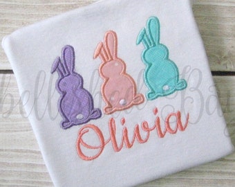 Applique Bunny Trio Ruffle T-shirt bodysuit Bodysuit Personalized for Girls or Boys, Mrs. Cottontail Rabbit