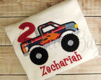 Personalized Appliqued Monster Truck Birthday T-shirt for Boys