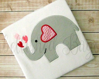 Valentine's Appliqued Elephant with Hearts T-shirt for Girls