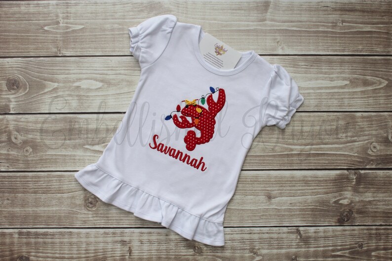 Christmas Crawfish with Lights Applique T-shirt or bodysuit Bodysuit for Girls or Boys Personalized image 4