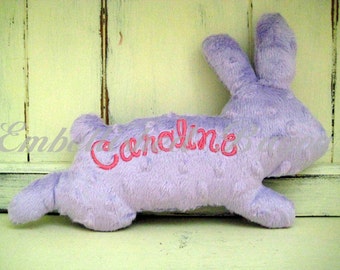 Personalized Stuffed Minky Bunny Toy Soft and Plush for Baby or Easter Basket, Large Running Bunny Silhouette