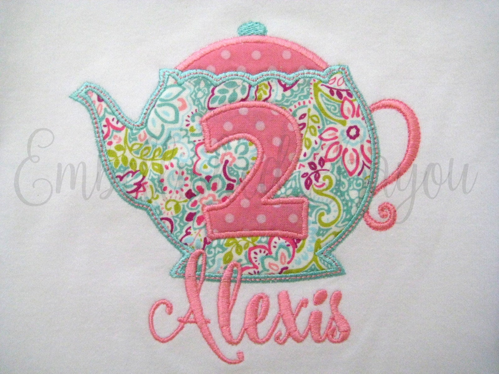 Personalized Teapot With Birthday Number Applique Ruffle Etsy