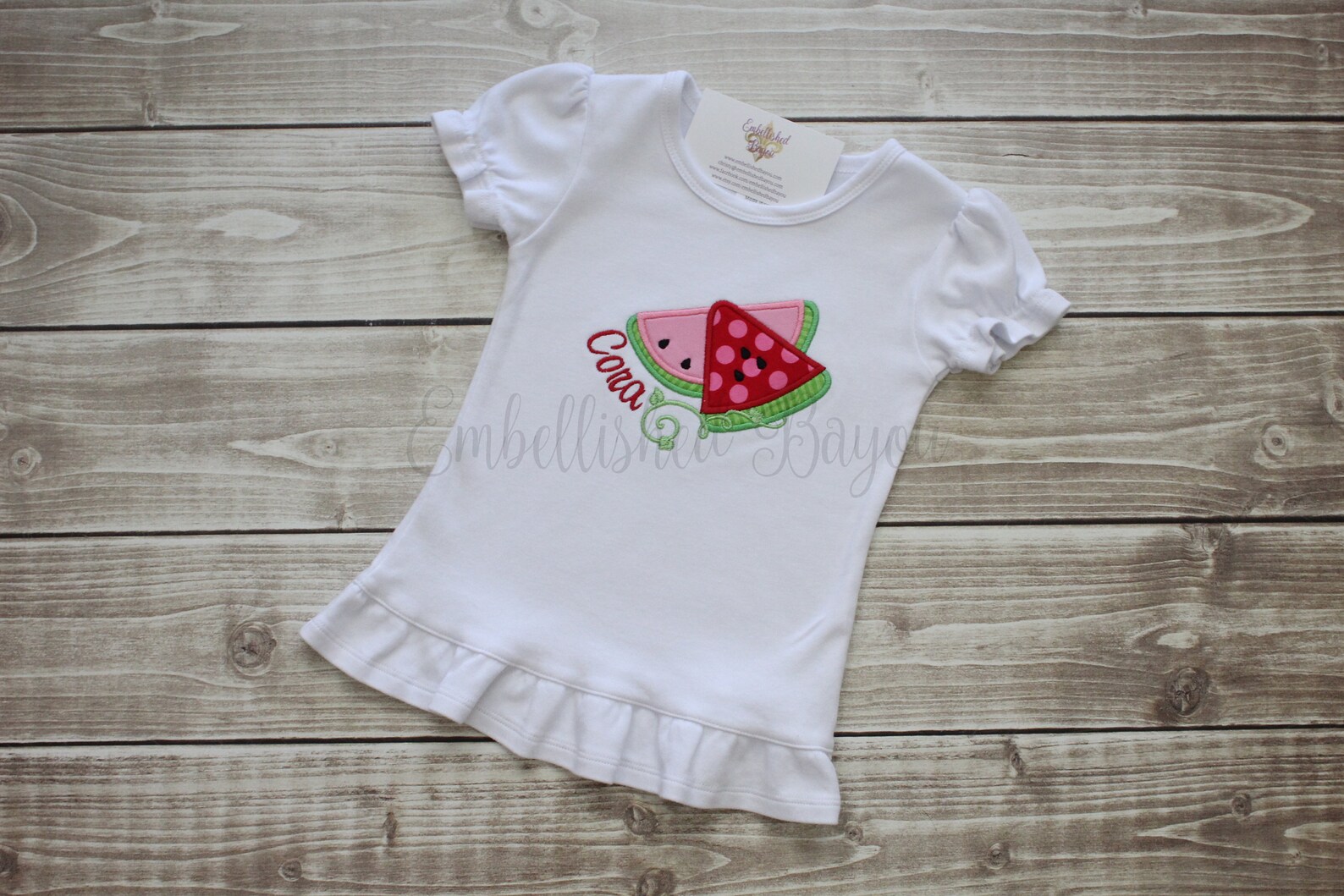 Green Stripe Watermelon Applique Shortalls main image 0