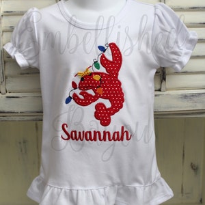 Christmas Crawfish with Lights Applique T-shirt or bodysuit Bodysuit for Girls or Boys Personalized image 2