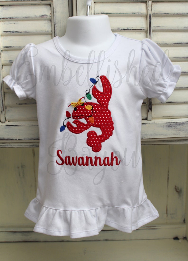 Christmas Crawfish with Lights Applique T-shirt or bodysuit Bodysuit for Girls or Boys Personalized image 2
