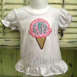 Ice Cream Cone With Monogram Appliqued Ruffle T-shirt for Girls - Etsy