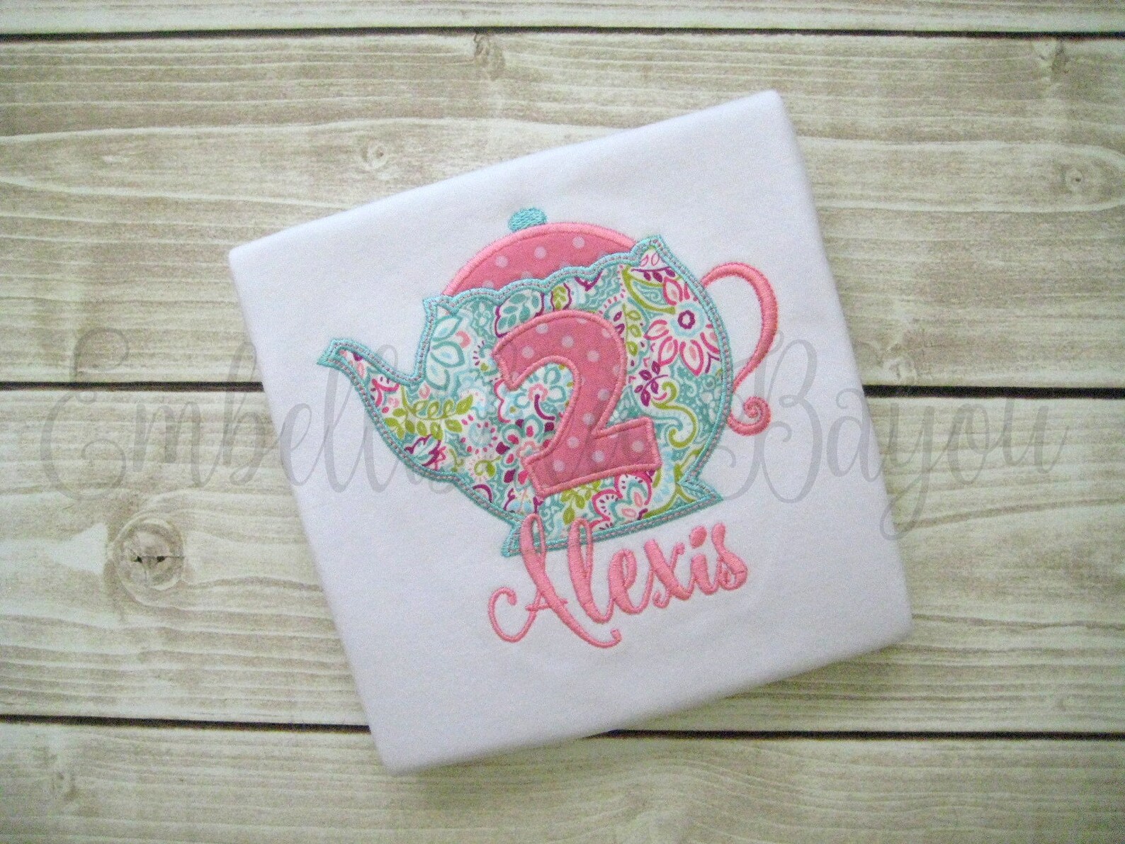 Personalized Teapot With Birthday Number Applique Ruffle Etsy