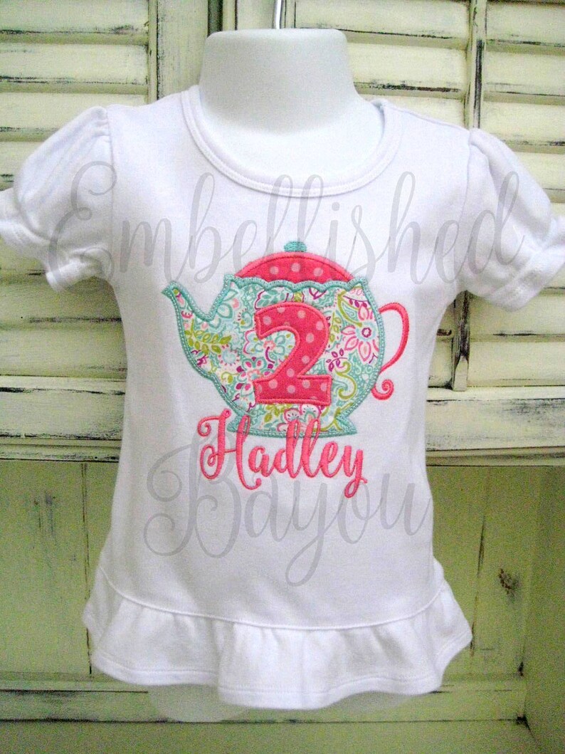 Personalized Teapot With Birthday Number Applique Ruffle Etsy