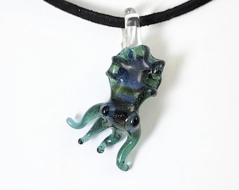 Blue-Green Sparkly Glass Cuttlefish Pendant - Glass by Patrice