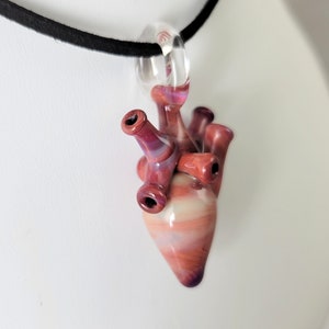 Reddish Anatomical Glass Heart Pendant - Glass Art by Patrice