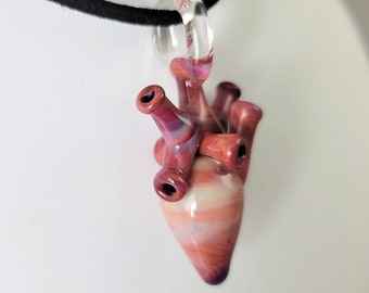 Reddish Anatomical Glass Heart Pendant - Glass Art by Patrice