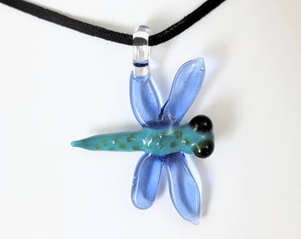 Blue Glass Dragonfly Pendant - Glass by Patrice