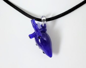 Blue Anatomical Glass Heart Pendant - Glass by Patrice