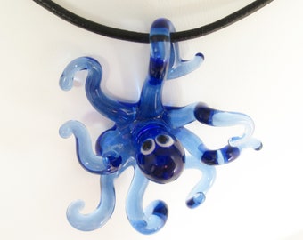 Cobalt Blue Glass Octopus Pendant - Glass by Patrice