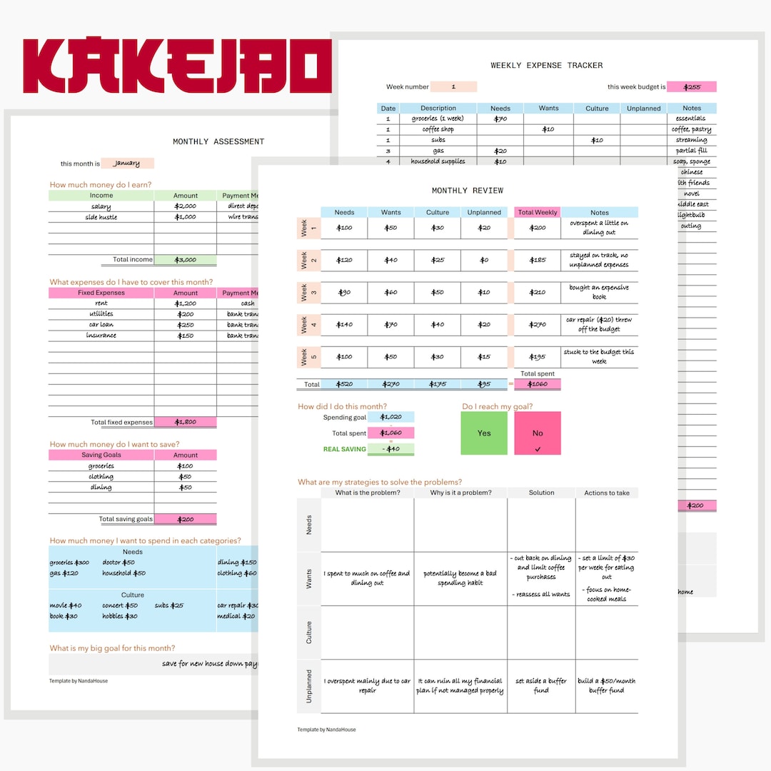 Kakeibo Template Japanese Budget Planner | Digital and Printable PDF ...