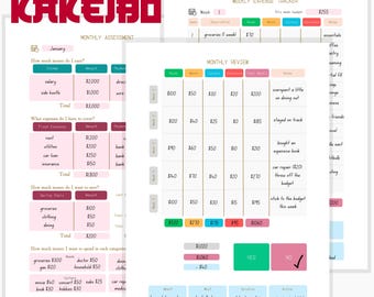 Kakeibo Japanese Budget Planner Bundle | Printable Binder Sheets, Digital, Fillable PDF, Editable Canva