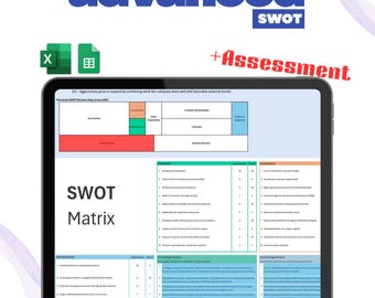 Advanced SWOT Template, Business Model Canvas, Strategy Planner for Excel & Google Sheets Dark Mode