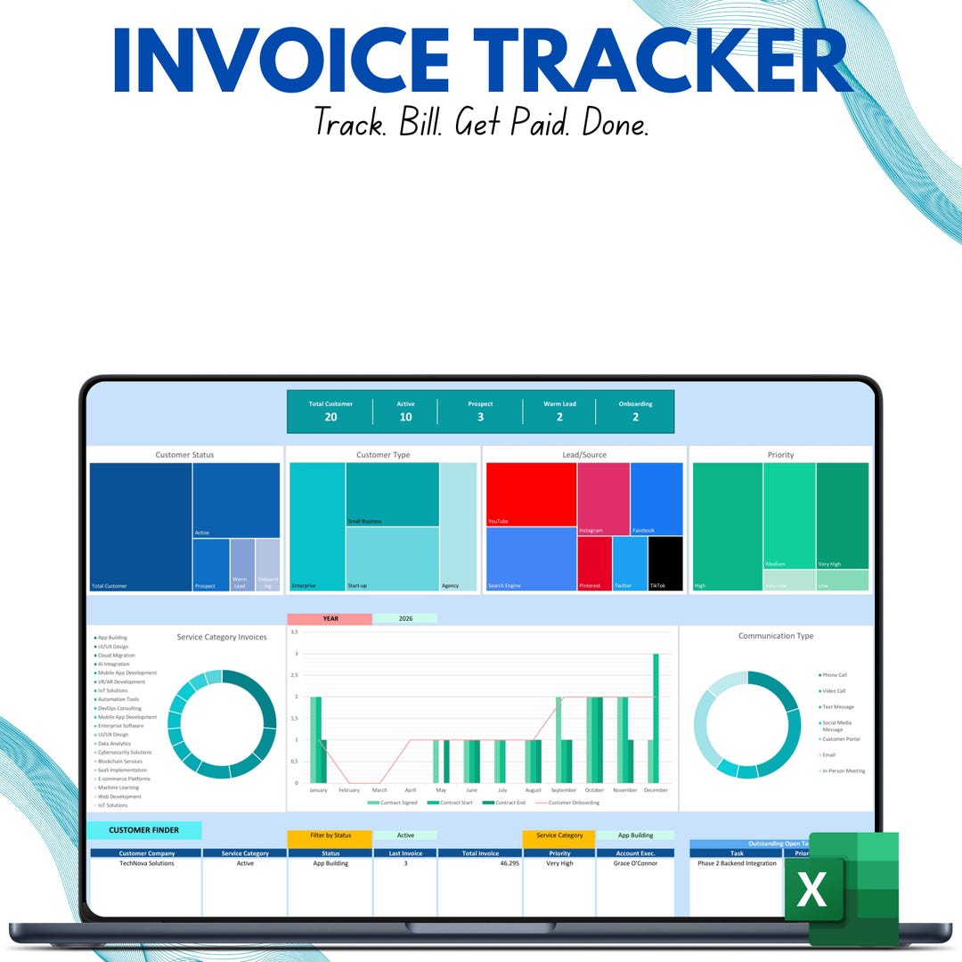 Invoice Tracker Excel Template | Client, Payment, Task Tracker, Pricing ...
