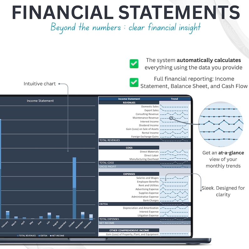 Bookkeeping General Ledger Template, Financial Statements, Excel ...