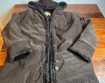 Chaqueta vintage Talbots de ante sintético con capucha y forro de piel sintética marrón para mujer M