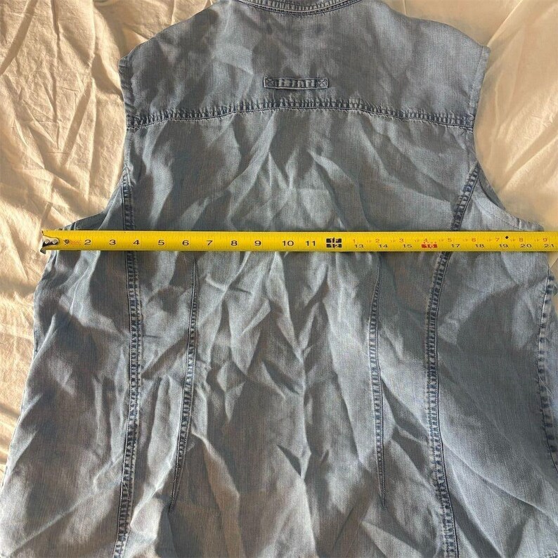 Top sin mangas de Tencel azul vintage de Valerie Stevens Sport, talla 14. imagen 7