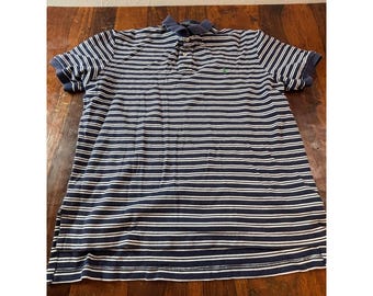 Vintage Polo Ralph Lauren gestreept poloshirt marineblauw wit heren groot L