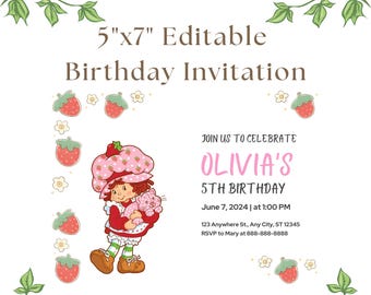 5"x7" Editable Strawberry Shortcake Birthday Invitation