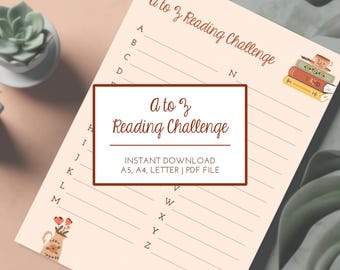 A bis Z Reading Challenge Printable: Alphabet Book Tracker mit handgezeichnetem Cottage-Design (PDF)
