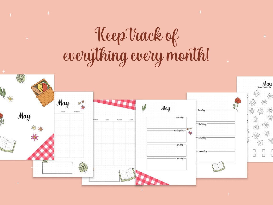 Premade Bullet Journal Template A5 Format | 12 Monthly Themes | Mood ...