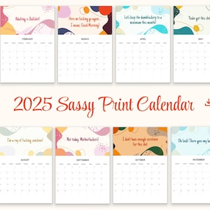 Calendario divertido de 2025 / Planificador mensual divertido / Tamaños A4 y carta / Comienza el domingo o el lunes
