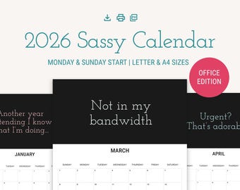 2026 Lustig und Snarky Büro-Kalender: Frecher Monatsplaner (A4 & Letter) (Digitaler Download)