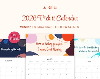 Lustiger F*ck 2026 Kalender: Freche Zitate, A4 & Letter Größen (Digitaler Download)