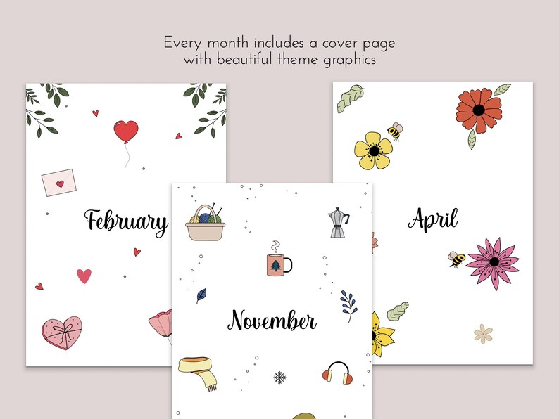 Premade Bullet Journal Template A5 Format | 12 Monthly Themes | Mood ...