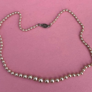 CHAMPAGNE PEARL NECKLACE - Champagne colored vintage pearl necklace with sterling clasp.